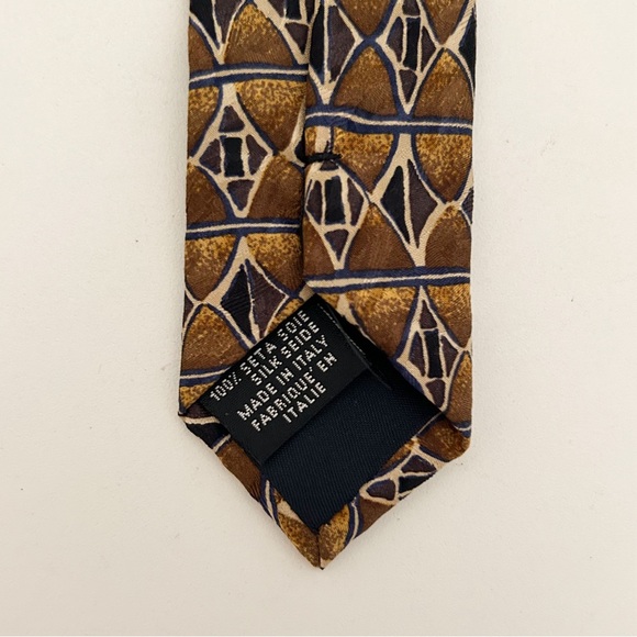 Canali Italian Silk Men's Neck Tie Brown Black Ivory Geometric Diamond Print - Picture 5 of 5